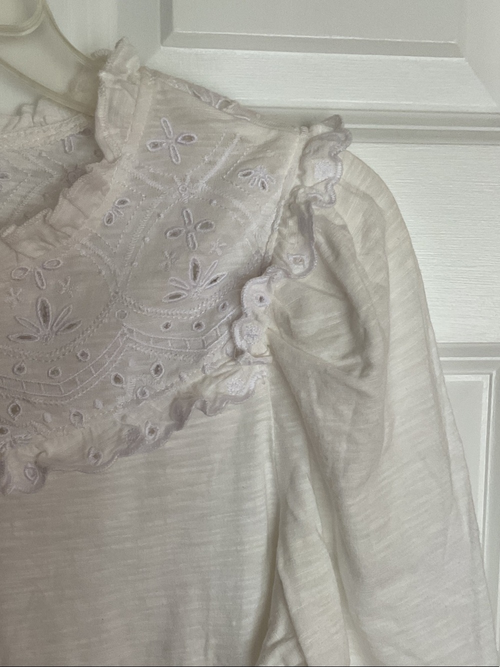 Democracy White Eyelet Collar Women's Top - Picture 4 of 8